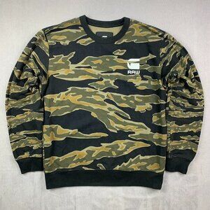 G Star Mens Sweater Medium Green Black Tiger Camo Crewneck Long Sleeve Army